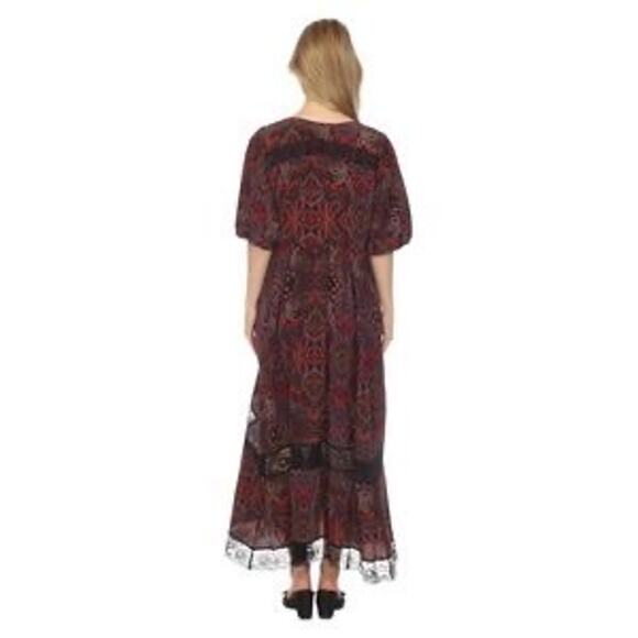 Johnny Was Dame Silk Paisley Lace-Paneled Midi-Dress Sz Small Boho - Picture 3 of 9
